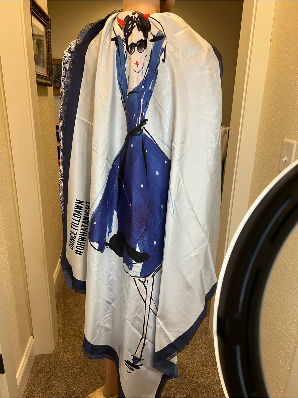 Kate Spade Cream And Navy Silk Logo Scarf 47x47